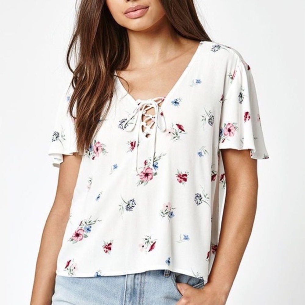 Kendall and Kylie Collection White Floral Shirt M